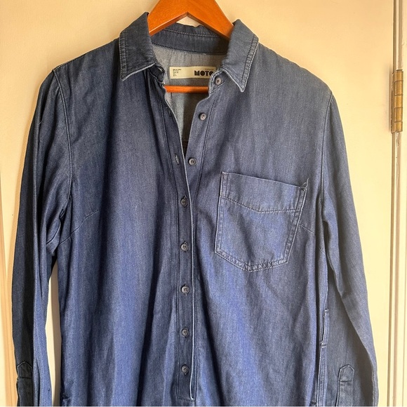 Topshop Moto Denim Shirt Dress Blue Long Sleeve Size 6 - Picture 2 of 6
